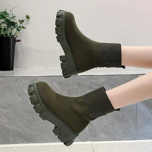 Vista 4 de Botas al tobillo con suela de lengüeta para mujer tacón bajo botas Chelsea elásticas botines cortos