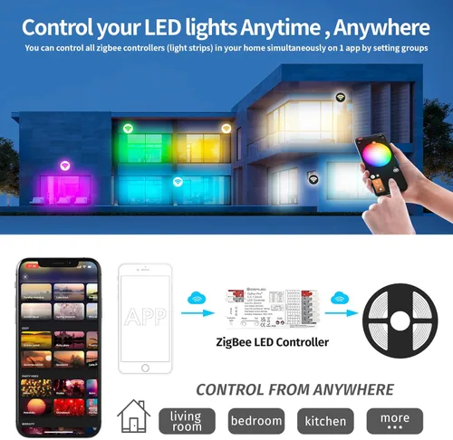 Vista 7 de GIDEALED Smart ZigBee 3.0 - Controlador LED 5 en 1, requiere puente ZigBee Hub para RGBWW RGBW RGB CCT COB LED tira de luz regulable 1% ~ 100%