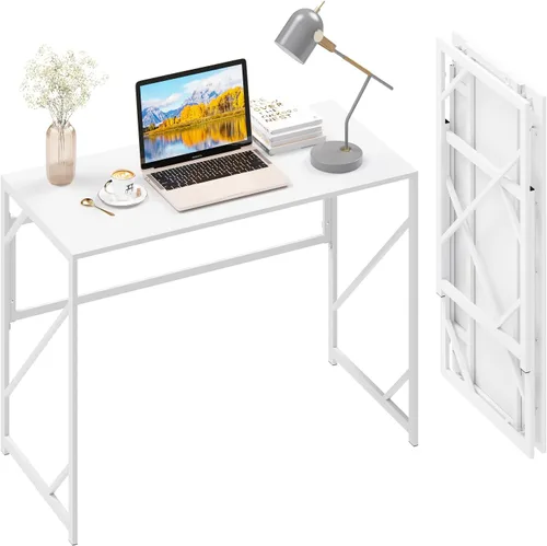 Vista 15 de Elephance Escritorio Plegable de Escritura para Computadora para Oficina en Casa, Escritorio de Oficina de Estudio Sin Montaje, Mesa Plegable