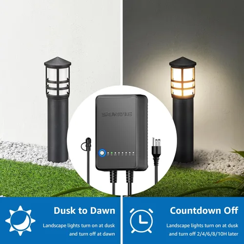 Vista 3 de SUNVIE Kit de iluminación LED todo en uno, paquete de 8 luces de camino de bajo voltaje con transformador y cable 16/2 AWG de 100 pies, luces