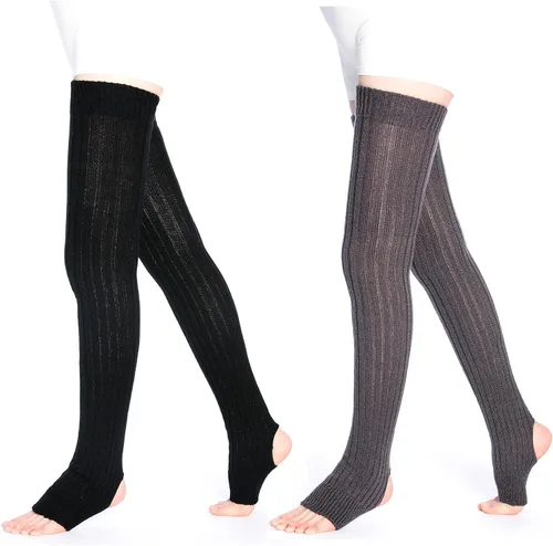 GLENMEARL Women Stirrup Leg Warmers with Heel Hole, Girls Knee High Knitted Warm Boot Stockings Socks
