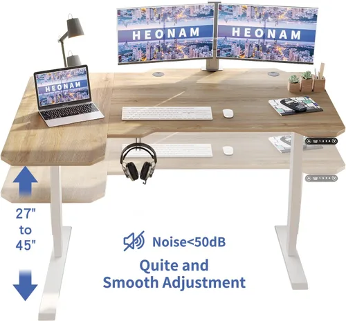 Vista 75 de Escritorio eléctrico de pie en forma de L, escritorio esquinero de altura ajustable de 59 pulgadas con ajustes preestablecidos de memoria, ideal
