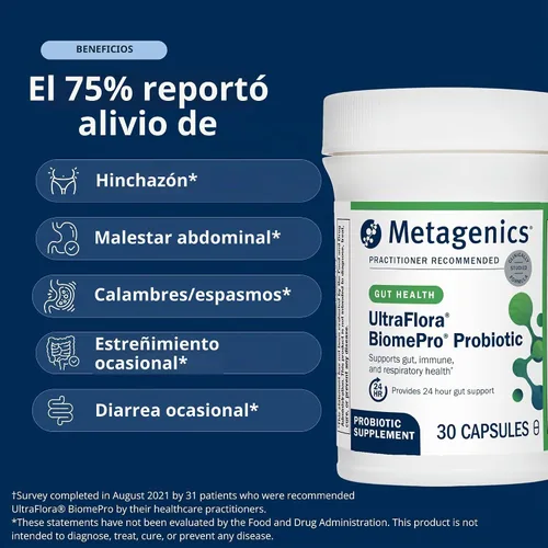 Vista 3 de Metagenics UltraFlora BiomePro Suplemento probiótico – Fórmula multicepa de 105 mil millones de UFC con Lactobacillus acidophilus – estable