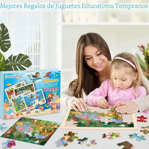 Vista 7 de 4 paquetes de rompecabezas para niños de 4 a 6 años, rompecabezas de animales de madera para niños pequeños de 2 a 4 años, tableros de rompecabezas