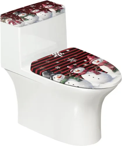 Vista 35 de Tapa de inodoro y tapa de tanque de cane Candy - Estampado de copo de nieve, elastano elástico lavable, decoración de Año Nuevo