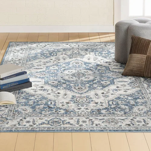 Vista 7 de Home Dynamix Belmar Sterling - Alfombra de medallón oriental, marfil/azul, rectangular de 2 pies 2 pulgadas x 7 pies 10 pulgadas
