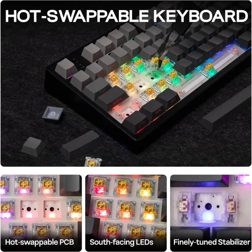 Vista 7 de EPOMAKER TH108 Teclado mecánico de tamaño completo, teclado inalámbrico para juegos con batería de 8000 mAh, junta cremosa, 108 teclas, intercambio