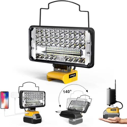 Vista 14 de LIVOWALNY Luces de trabajo LED de 60 W compatibles con batería Dewalt, 2 linterna de 6000 lm con puerto de salida USB A y USB C, protección de bajo