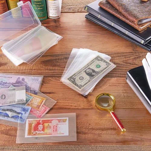 Vista 5 de 100 piezas de fundas para monedas - Portadólares transparentes con caja de almacenamiento, protector de billetes para colección de billetes