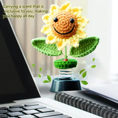 Vista 5 de Accesorios de girasol para automóvil, decoración de tablero de ganchillo, flores de sol sonriente agitadas, cabeza de bobblehead, decoración