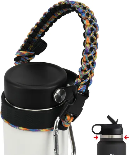 Vista 41 de Asa de cuerda de paracaídas para botellas Hydroflask 2.0 de boca ancha y estándar, con nuevo soporte de anillo de seguridad, 12oz - 64oz
