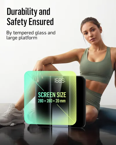 Vista 3 de RunStar - Báscula digital de baño para peso corporal con alta precisión, pantalla LED retroiluminada clara, báscula precisa con vidrio templado de 6