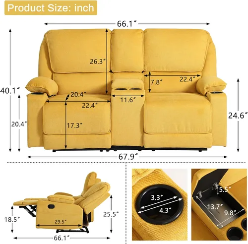 Vista 56 de KIGOTY Juego de 2 muebles de sala de estar, el juego de sofá reclinable incluye sofá reclinable reclinable y silla reclinable de masaje, juego