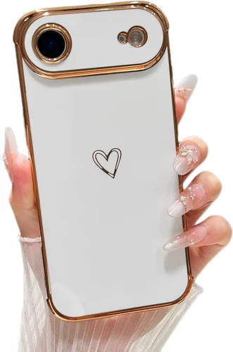 Vista 64 de ZTOFERA Funda diseñada para iPhone Air de 6.5 pulgadas, bonito borde chapado con patrón de corazones de amor con protección para lente de cámara