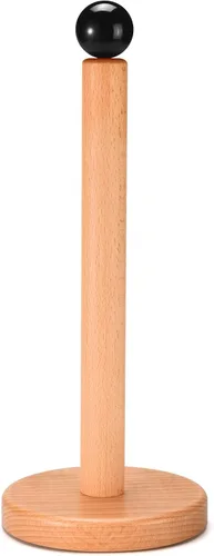 Soporte para toallas de papel, soporte de rollo de cocina de madera (bola negra)
