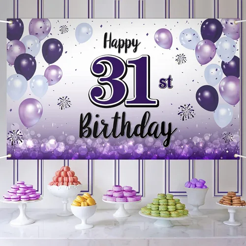 Vista 26 de Decoraciones de feliz cumpleaños número 10, cartel grande de globo morado para cumpleaños número 10, suministros para fiesta de cumpleaños de 10