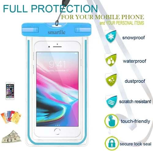 Vista 3 de Bolsa impermeable para teléfono, funda universal impermeable para teléfono, bolsa seca para la playa al aire libre para iPhone 15 14 13 12 11 Pro