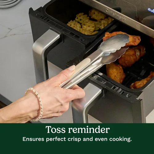 Vista 8 de Cuisinart Freidora de aire de doble cesta, dos cestas en total de 11 QT, freidora de aire de 4 funciones para freír al aire, asar, hornear