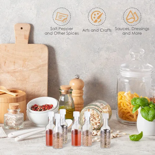 Vista 6 de Patelai Juego de 100 mini botellas de licor, botellas vacías de plástico de 1.7 onzas líquidas para fiestas, recipientes de alcohol con tapas, 6