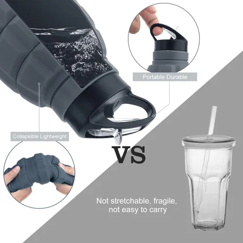Vista 4 de PenghaiYunfei Botella de agua plegable de viaje de 18 onzas, botellas de agua plegables de silicona reutilizables para gimnasio, campamento