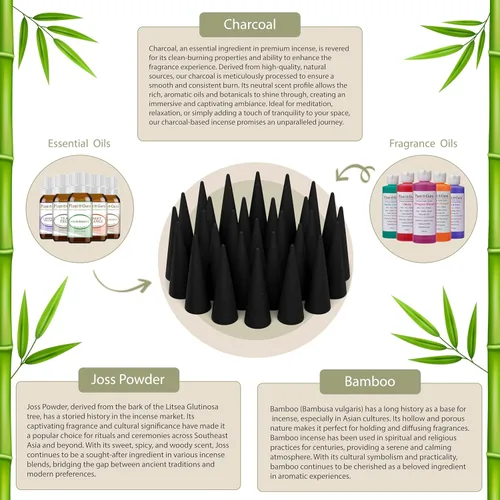 Vista 6 de Conos de incienso de carbón de bálsamo y cedro de 2 pulgadas TOPFLOW – Paquete de 60 – Conos perfumados naturales hechos a mano sumergidos a mano