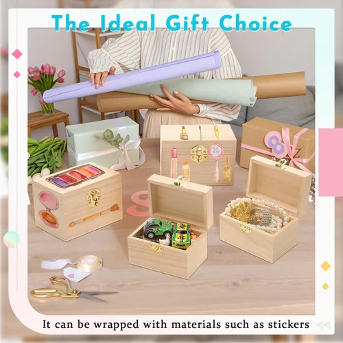 Vista 5 de CroBlissful Juego de 12 cajas de madera sin terminar de 24 piezas con mini candados, pequeño cofre del tesoro con tapa con bisagras de 4.7 x 3.2 x