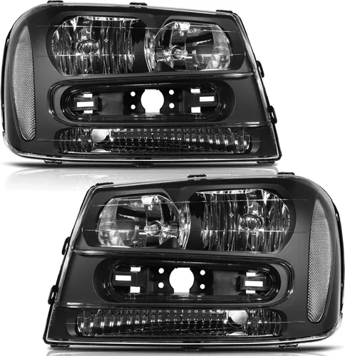 Vista 23 de Conjunto de faros delanteros para Chevy Avalanche 1500 2003-2006 para Avalanche 2500 03-06 para 1500 Classic 2007 carcasa negra reflector ámbar