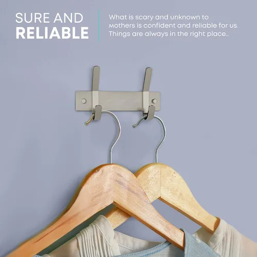 Vista 4 de Perchero pequeño de montaje en pared, de níquel cepillado, de acero inoxidable de 6 pulgadas, con 2 ganchos dobles resistentes, colgador de pared