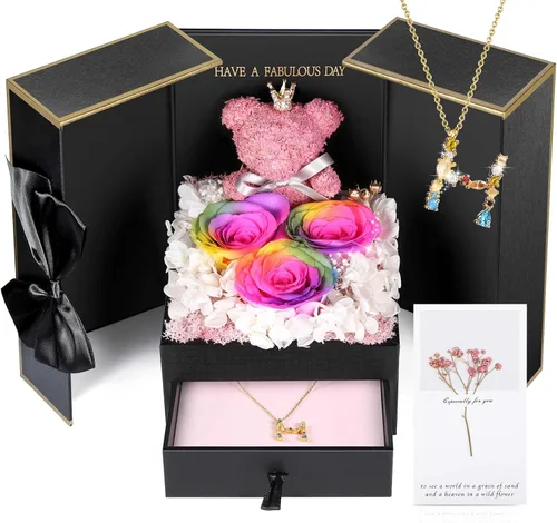 Vista 21 de ADDWel Regalos de Rosa Preservada para Ella - Rosa Real Única y Permanente con Collar "Te Amo" en 100 Idiomas, Regalos de Rosa Eterna para Mujeres