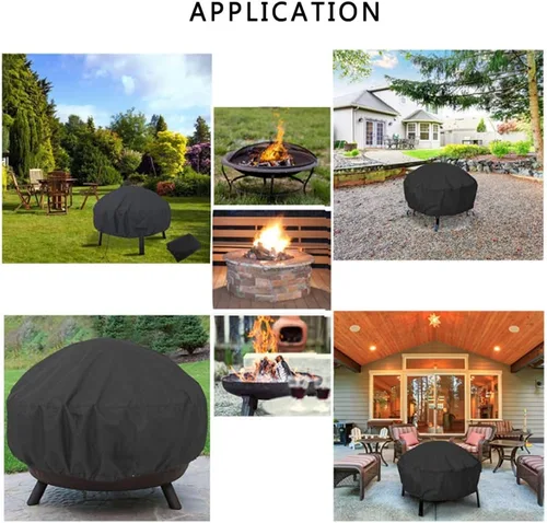 Vista 7 de Funda redonda para hoguera de 48 pulgadas, cubierta para mesa de patio, cubierta impermeable para cuenco de fuego para jardín al aire libre