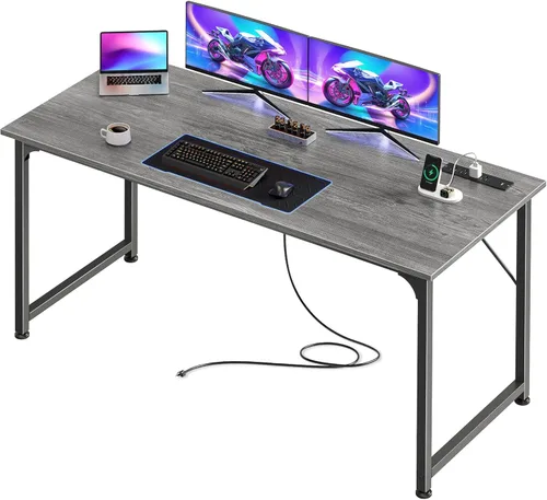 Vista 17 de PRAISUN Escritorio para computadora de oficina de 47 x 20 pulgadas con tomas de corriente y puerto USB-C, escritorio para juegos más grande