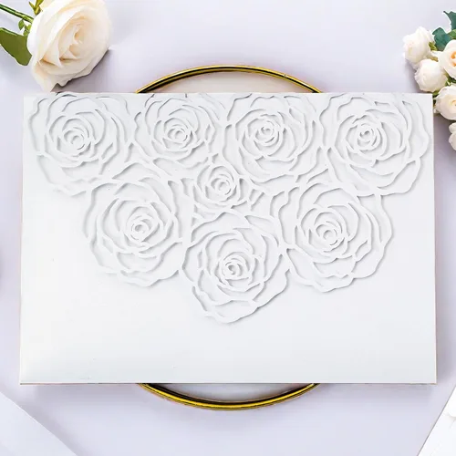 Vista 11 de 20 unidades de bolsillo para tarjetas de invitaciones de boda cortadas con láser con sobre para fiesta de cumpleaños, invitaciones de baby o novia