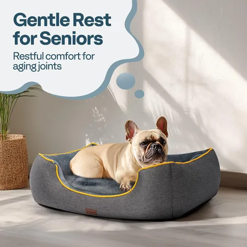 Vista 2 de Cama ortopédica para perros de tamaño mediano con funda extraíble lavable, base impermeable y antideslizante, sofá para gatos, cómoda cama para Gris