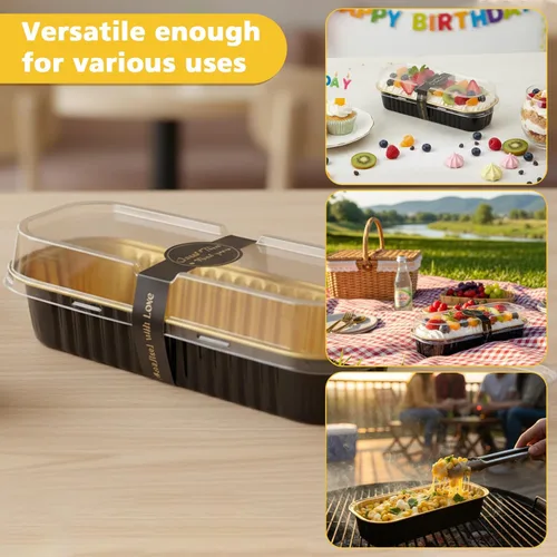 Vista 4 de Ruckae Paquete de 100 Mini Moldes para Pan Mini Moldes para Hornear Pan con Tapas y Cucharas, Moldes de Papel de Aluminio Desechables, Moldes