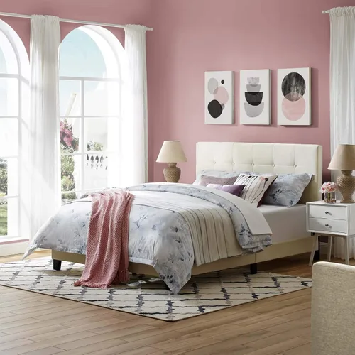 Vista 6 de Modway Melanie - Cama Queen con plataforma capitonada tapizada de terciopelo de alto rendimiento, color gris