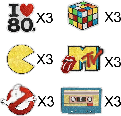 Vista 2 de 18 piezas de decoración de cupcakes de Back To The 80s Picks - Retro Throwback Theme Hombre Mujer Feliz Cumpleaños Fiesta Evento Glitter Decoración