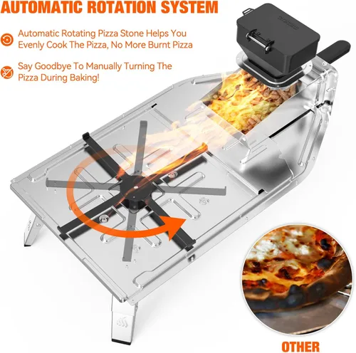 Vista 3 de Mimiuo Horno de pizza al aire libre Horno de pizza de pellets de madera de 12 pulgadas con piedra giratoria redonda para pizza, estufa de pizza