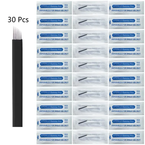 Vista 3 de Agujas de microblading de 0.007 in, agujas desechables de tatuaje de cejas para máquina de maquillaje permanente Manual de suministros (Negro S7)