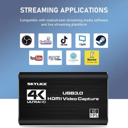 Vista 4 de Tarjeta de captura, 4K HDMI Audio Video Capture Card con Loop-Out, 1080P 60FPS juego Live Streaming Caputre Dispositivo para Nintendo SwitchPS4Xbox