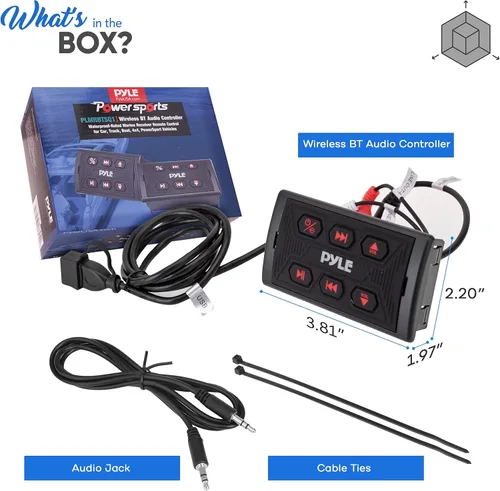 Vista 7 de Pyle PLMRBTSQ1 - Radio Bluetooth para automóvil, receptor marino impermeable, entradas USB y AUX, clasificación IPX6, montaje universal, incluye