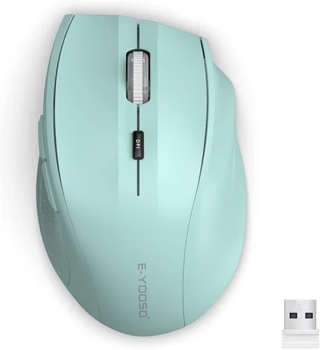 Vista 14 de E-YOOSO Mouse inalámbrico para laptop, mouse óptico portátil para computadora, 6 botones, inalámbrico de 2.4 GHz con receptor USB, 5 niveles 4800
