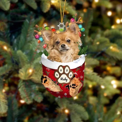 Vista 237 de Adornos personalizados de Pug cervatillo – Decoración personalizada para árbol de Navidad con patas de bolsillo de nieve