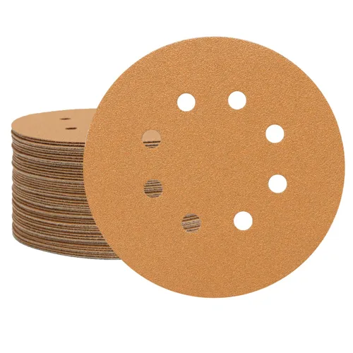 Vista 18 de Discos de lijado de 5 pulgadas y 8 agujeros con gancho y bucle, 50 discos de papel de lija de grano 40 para lijadora orbital aleatoria, almohadillas