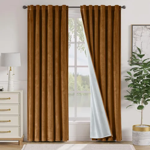 Vista 56 de Lazzzy - 2 paneles de cortinas opacas de terciopelo, con aislamiento térmico, muy suaves, lujosas, con bolsillo para cortinero, para dormitorio
