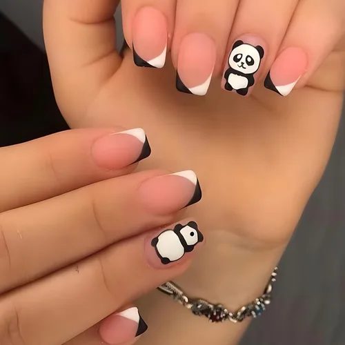 Vista 15 de 24 uñas postizas francesas a presión, uñas postizas con diamantes de imitación, línea blanca, uñas postizas cortas, borde blanco, regalos