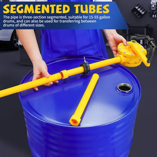 Vista 6 de Bomba de tambor de 15-55 galones, flujo de 10 GPM, bomba de líquido químico resistente a la corrosión, bomba de barril rotativa operada a mano