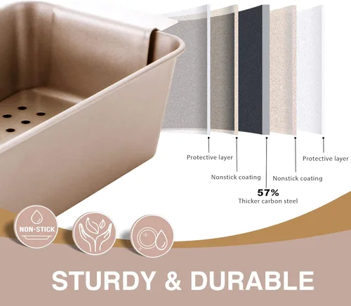 Vista 6 de HONGBAKE Sartén para pastel de carne con bandeja de drenaje, moldes para pan de 9 x 5 con inserto, pan de carne antiadherente para hornear, reduce