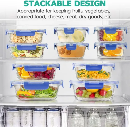 Vista 5 de 34 piezas de recipientes de vidrio para almacenamiento de alimentos con tapas, juego de recipientes herméticos de vidrio para preparar comidas