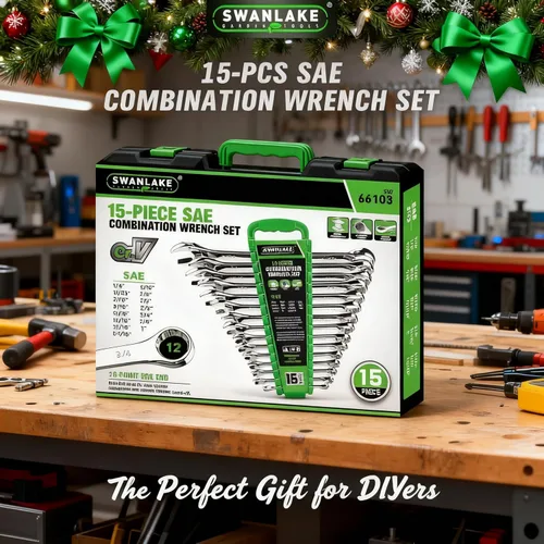 Vista 8 de SWANLAKE GARDEN TOOLS Juego de llaves SAE de 15 piezas, juego de llaves combinadas premium con muesca en V, SAE de 1/4" a 1", par máximo, 12 puntos