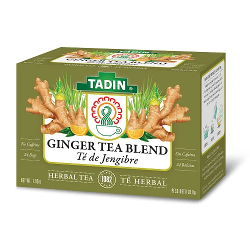 Vista 3 de Mezcla de té de hierbas Tadin Jengibre. Sin cafeína. 24 bolsas de té. 1.02 oz. Paquete de 3